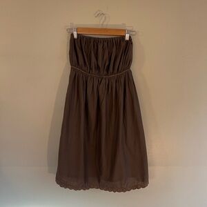 Y2K Anthropologie Fei strapless brown metallic trim babydoll mini dress medium
